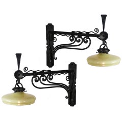 Hand-Wrought French Art Nouveau Wall lamps - Matching Pair