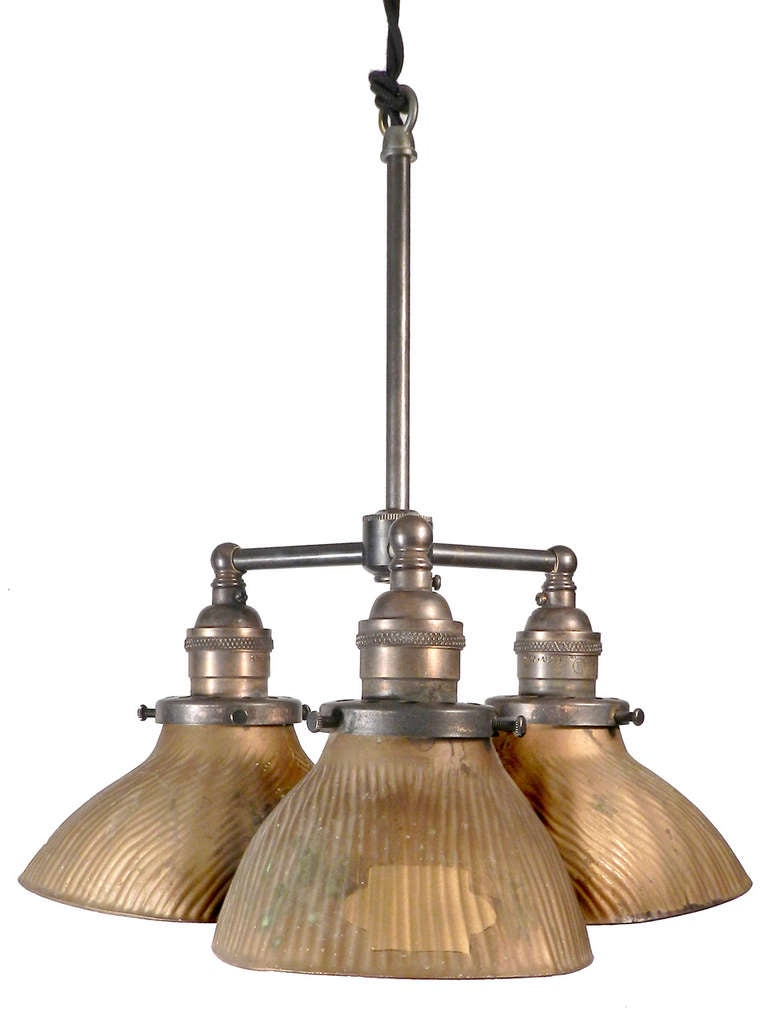 Mini Triple Mercery Glass Chandelier In Excellent Condition In Peekskill, NY
