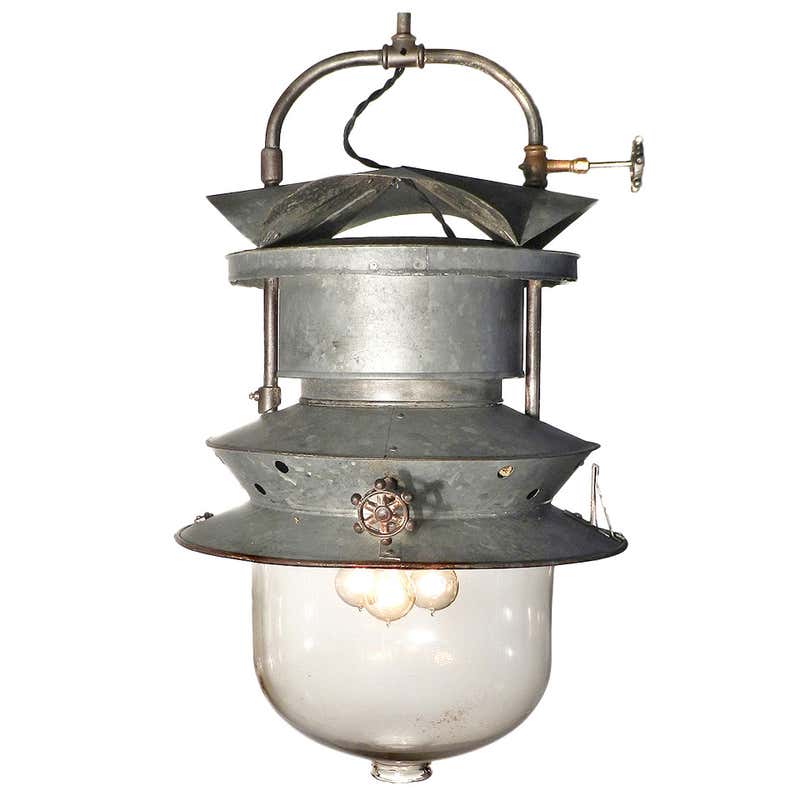 Large Galvanized Industrial Gas Lamp - Converted to Electric at 1stDibs