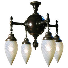 Antique Elegant Four-Light Swirl Glass Chandelier