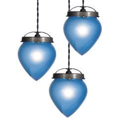 Matching Pair of Blue Glass Acorn Pendants