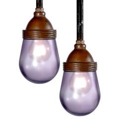 Vintage Benjamin Copper Explosion Proof Lamps - Rare Lavender Glass