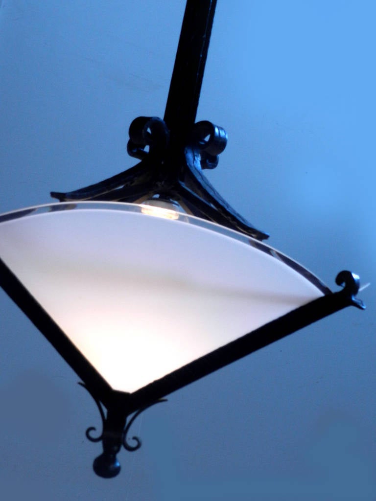 Unknown Matching Pair of Wrought Iron Art Deco Chandeliers