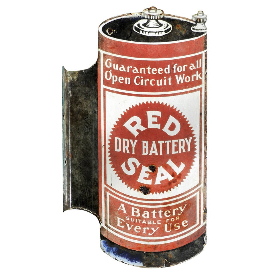 Early Porcelain Red Seal Battery Sign