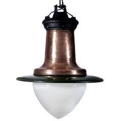 Impressive Copper, Green Porcelain and Milk Glass Street Lamp