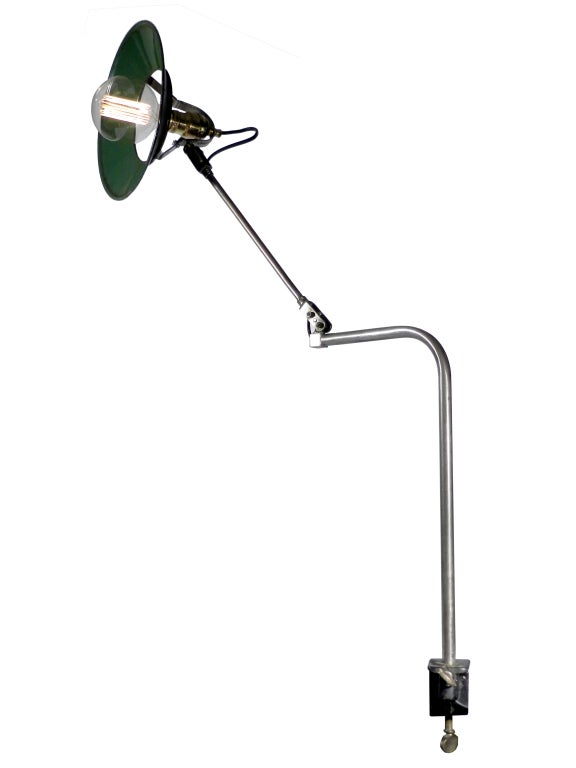 20th Century Unique Articulated Desk Lamp With Porcelain Halo Shade