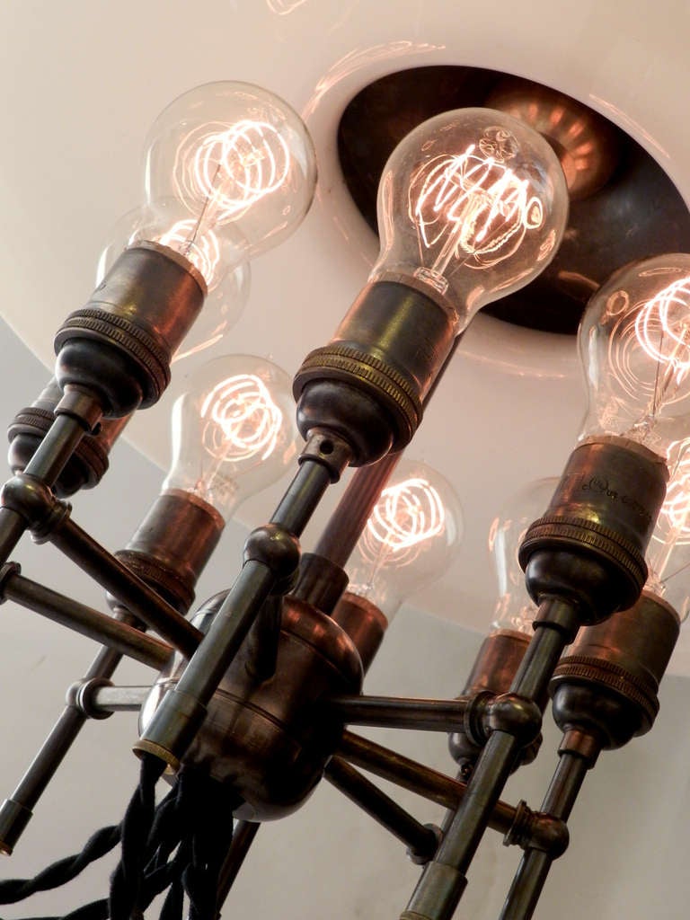 Industrial Large 8 Bulb Milk Glass Chandelier