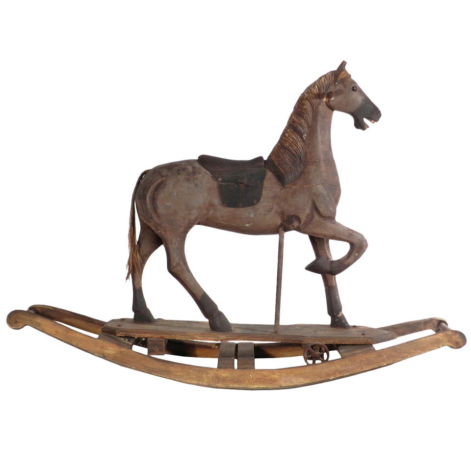 1800s Carved Wooden Rocking Horse