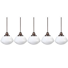 Collection of 5 Milk Glass Schoolhouse Pendants