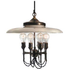 Large 8 Bulb Milk Glass Chandelier