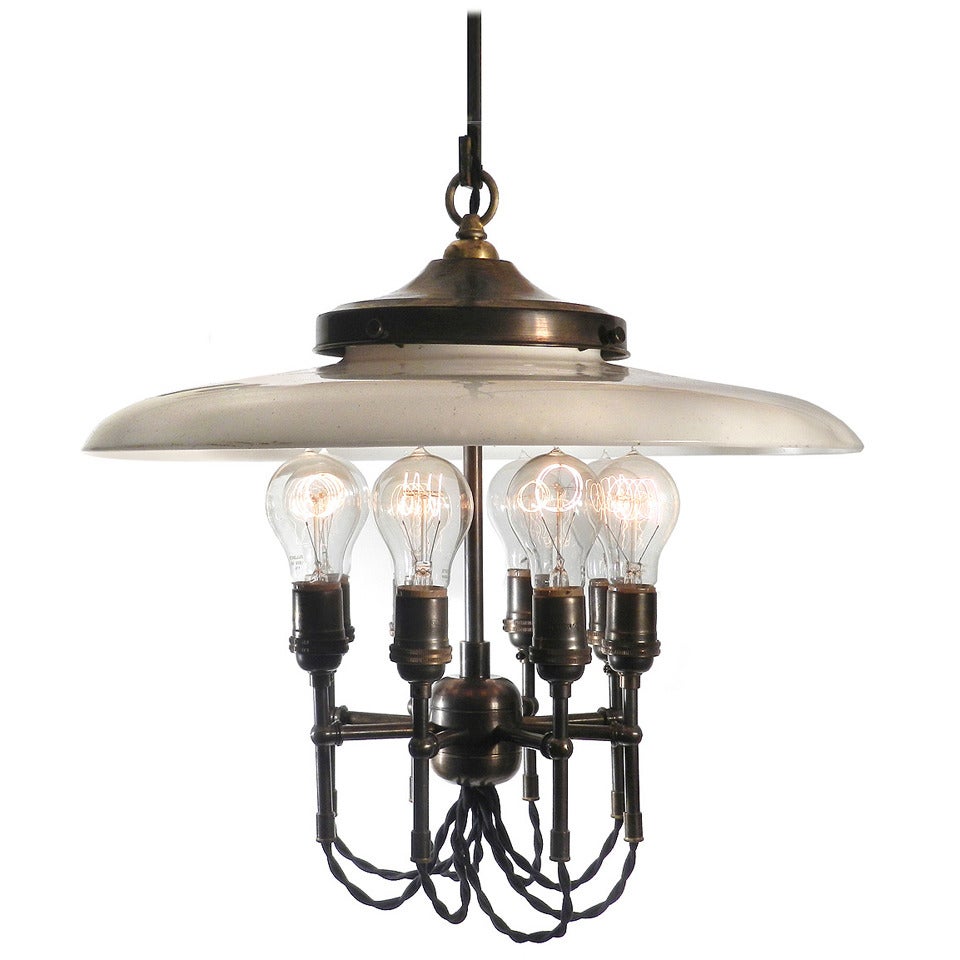 Large 8 Bulb Milk Glass Chandelier
