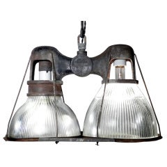 Original Double Holophane With Deep Patina - 6 in stock.