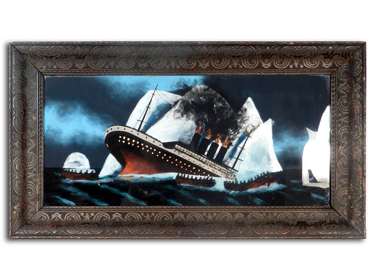 titanic reverse painting on glass