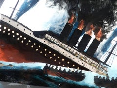 "Sinking Titanic" Painting, Reverse Painted Glass
