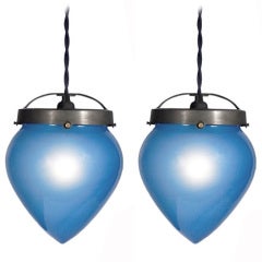 Matching Pair of Blue Glass Acorn Pendants