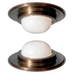 Large Bronze Ceiling Dome Lamp - Matching Pair