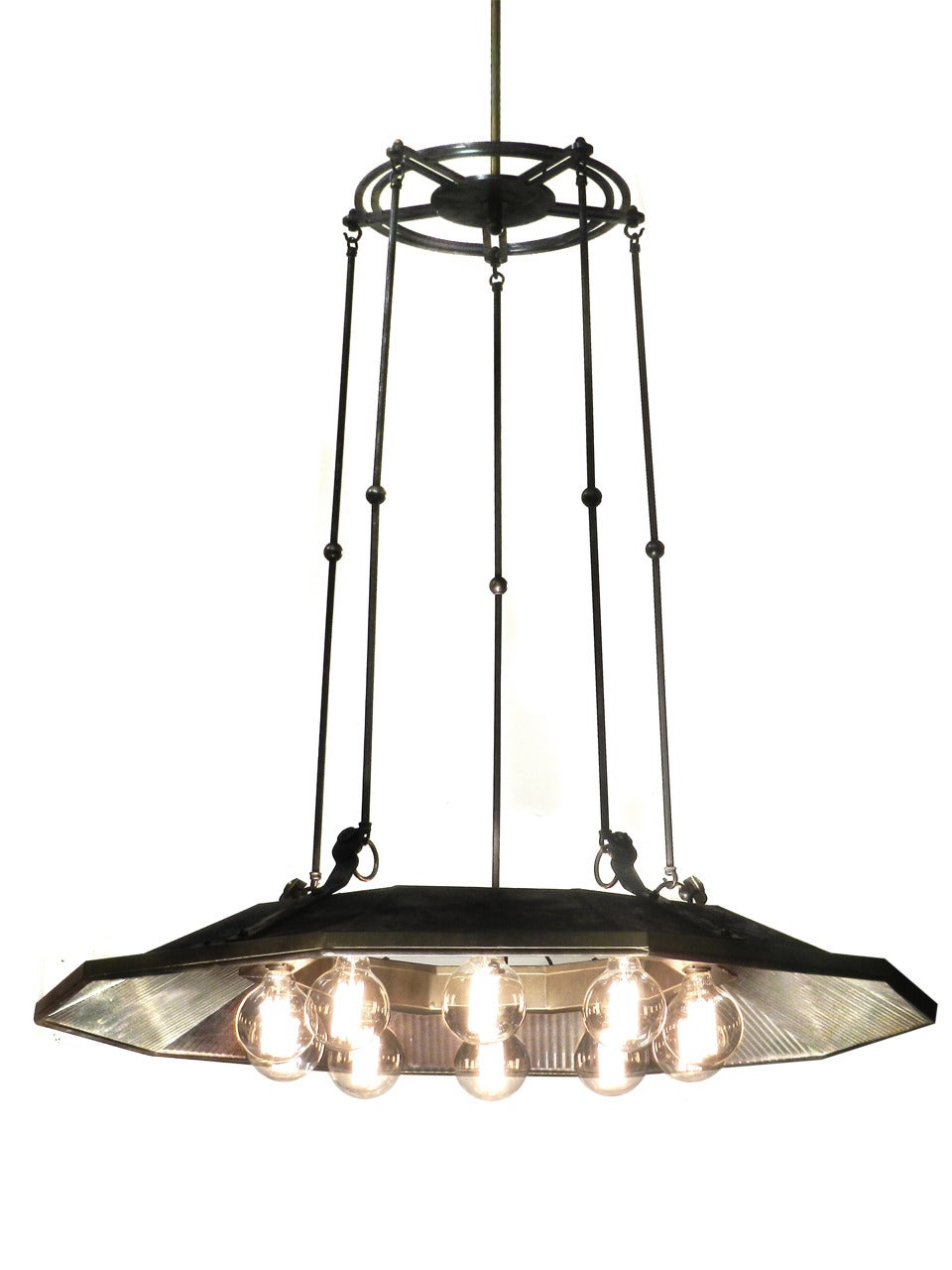 Super Rare I. P. Frink, Ten-Light Chandelier In Excellent Condition In Peekskill, NY