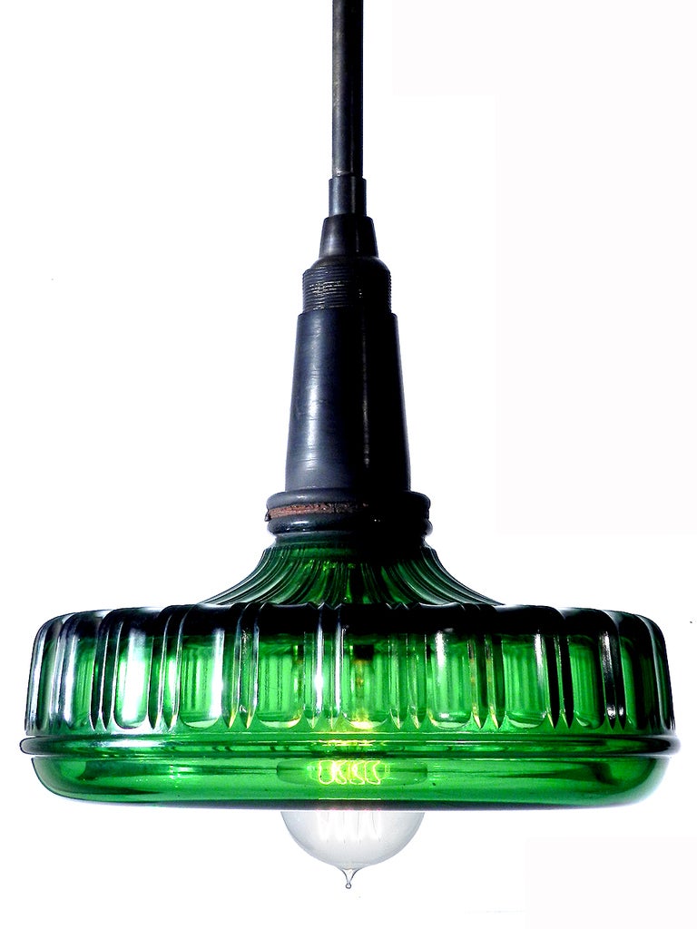Victorian 1800s Emerald Glass Dental Sink Pendant Lamp