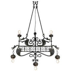 Hand-Wrought Iron Dragon Chandelier