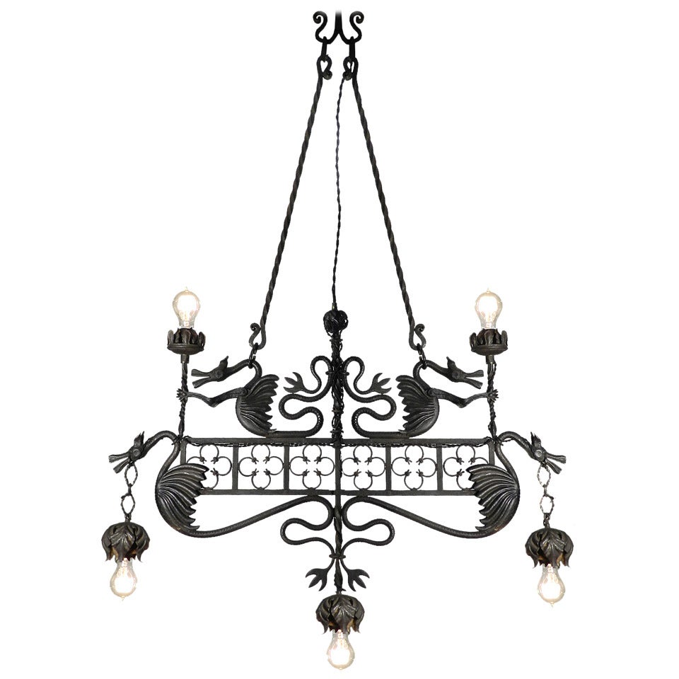 HandWrought Iron Dragon Chandelier at 1stDibs