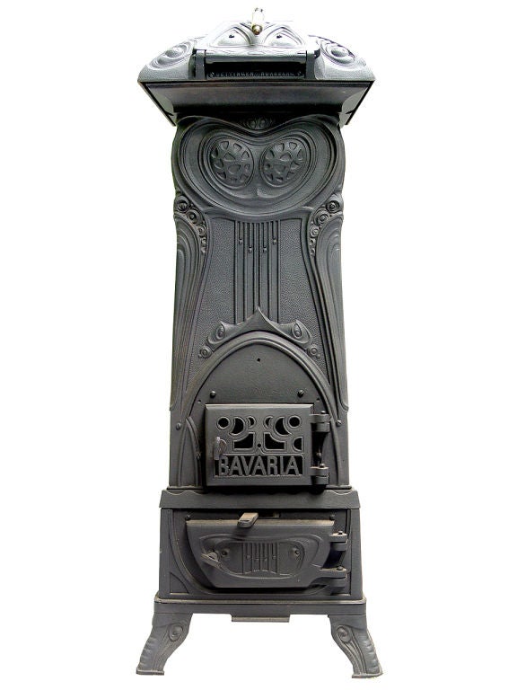 20th Century Cast Iron Art Nouveau Parlor Stove