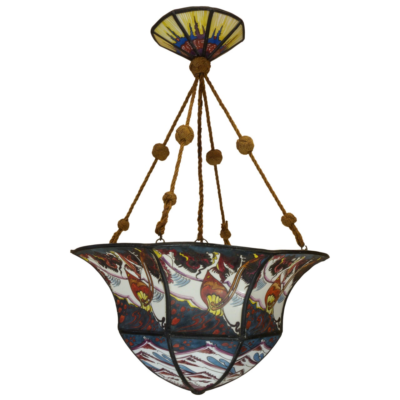 Stained and Leaded Glass Lamp by Hendrik Cornelis Herens