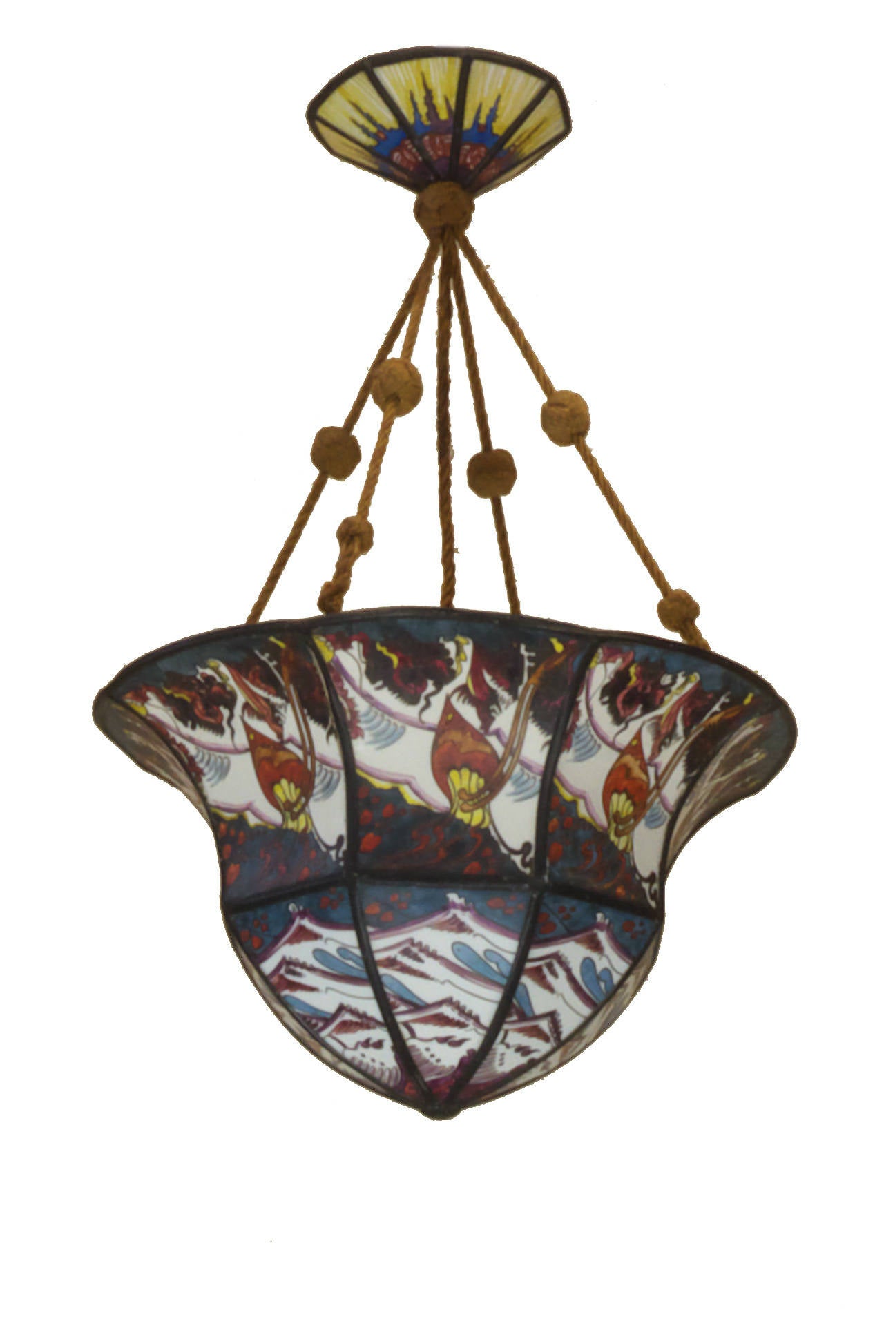 Art Nouveau Stained and Leaded Glass Lamp by Hendrik Cornelis Herens