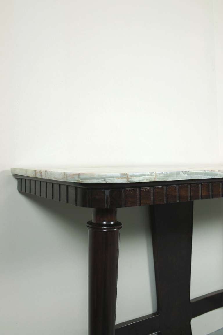 Mid-20th Century Walnut and Onyx Console Table by Luigi Scremin