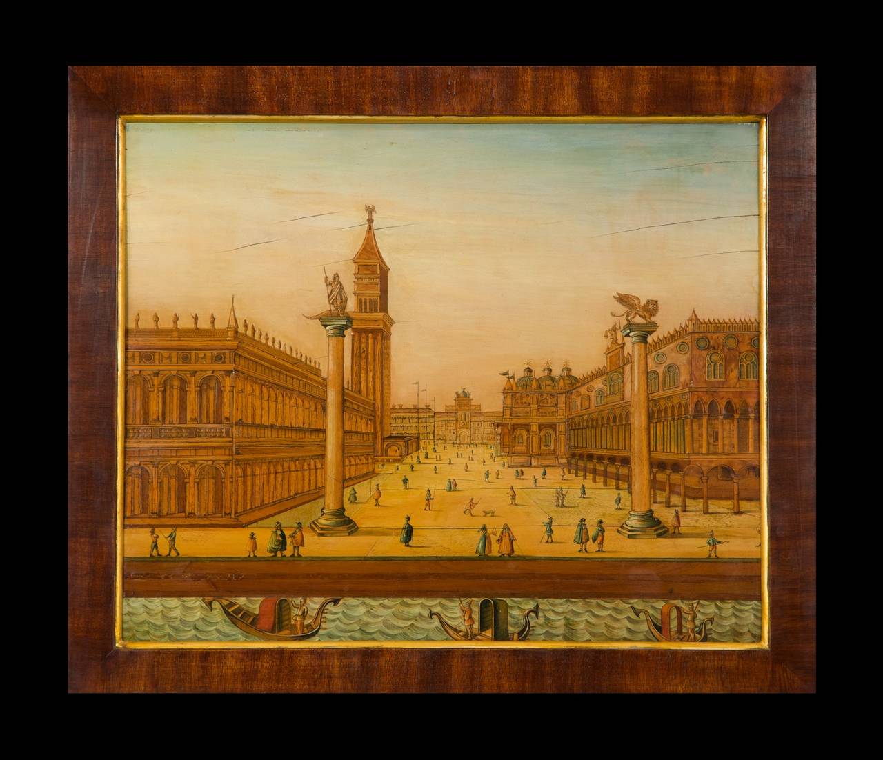 German A Set Of Four Marquetry And Painted Architectural Views Of Rome And Venice For Sale