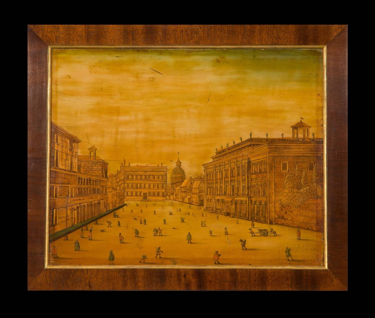 18th Century and Earlier A Set Of Four Marquetry And Painted Architectural Views Of Rome And Venice For Sale