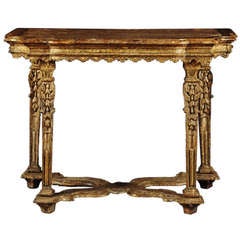 A Late Baroque Carved and Marbelized Side Table with Inset Lumachella Marble Top