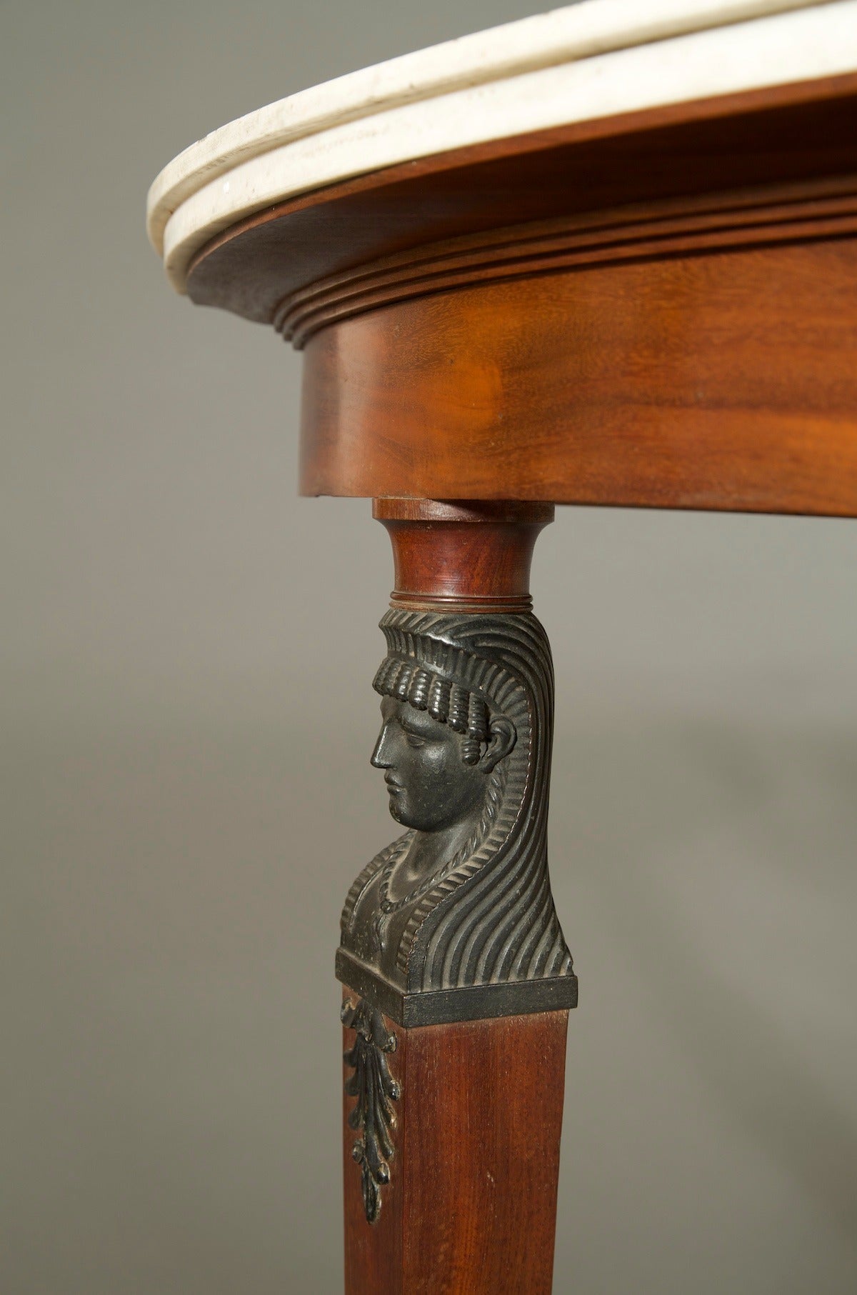 French Mahogany and Faux Bronze Demilune Pier Table in the Retour D’Egypt Taste For Sale
