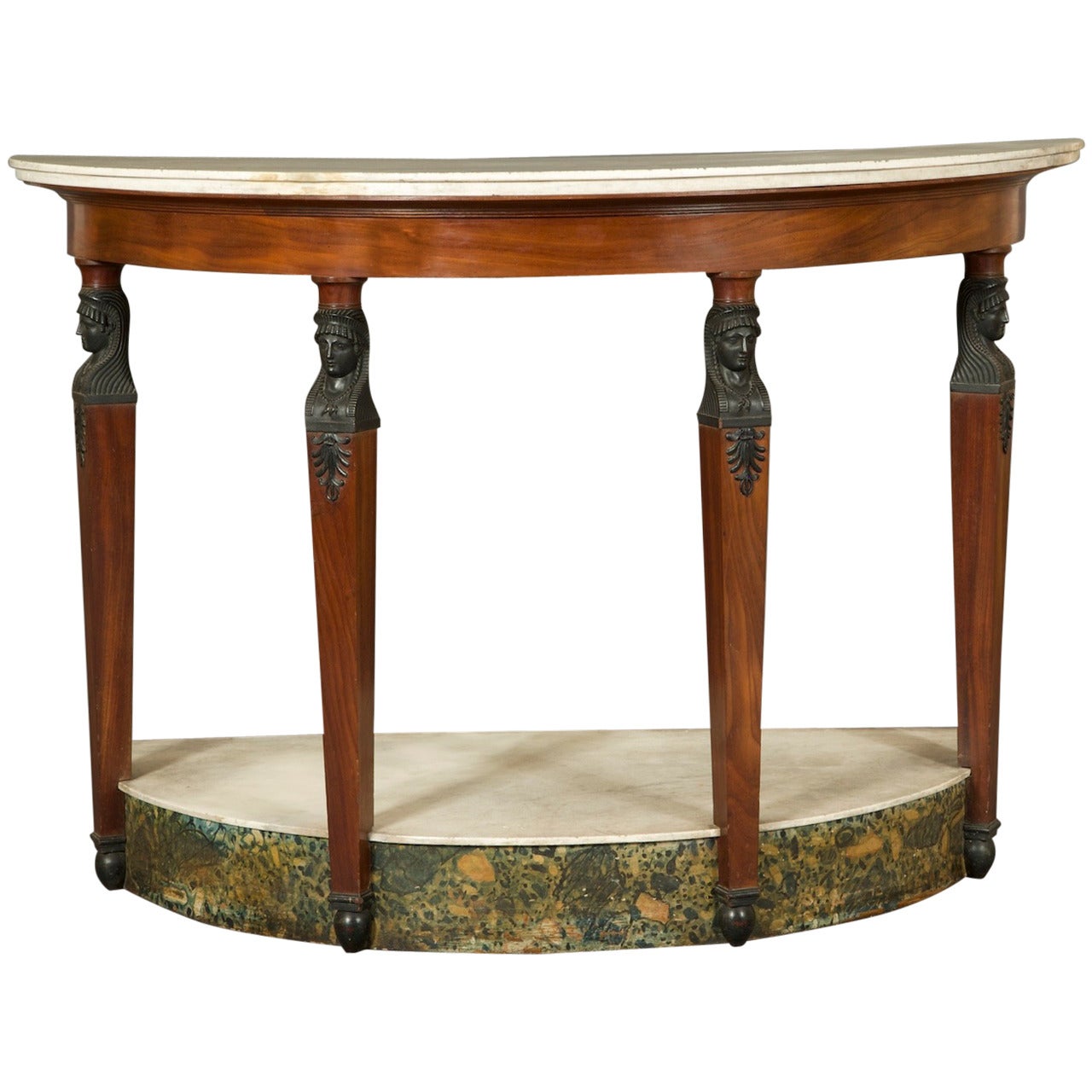Mahogany and Faux Bronze Demilune Pier Table in the Retour D’Egypt Taste For Sale