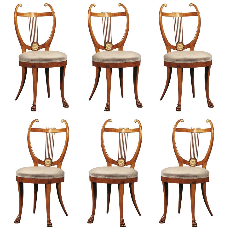 Set Of Six Lyre Back Chairs For Sale
