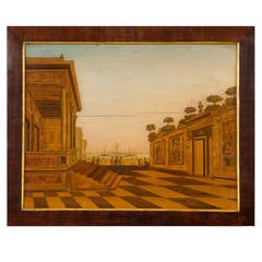 A Set Of Four Marquetry And Painted Architectural Views Of Rome And Venice