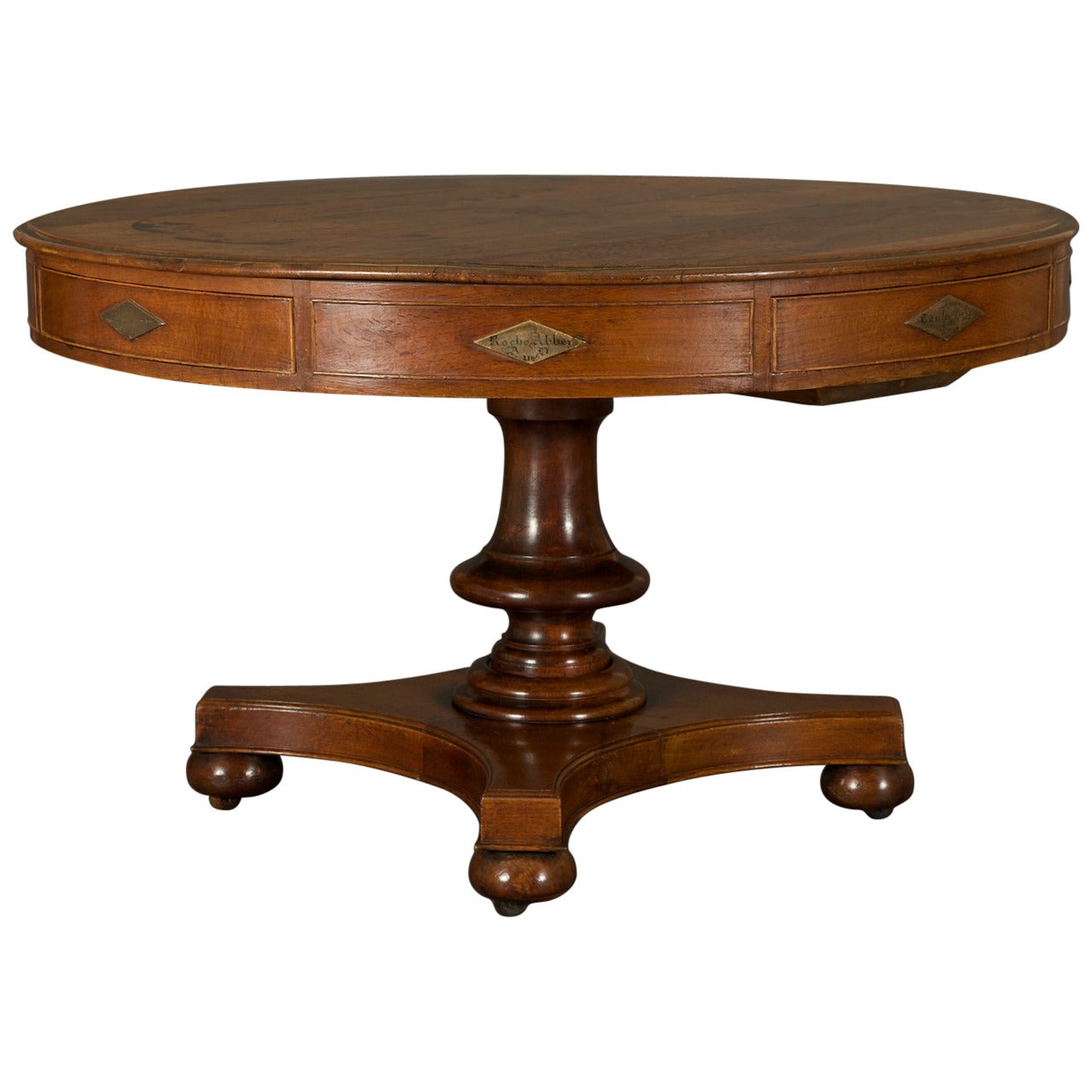 William IV Oak Presentation Center Table Mounted with Inscribed Brass and Stone For Sale