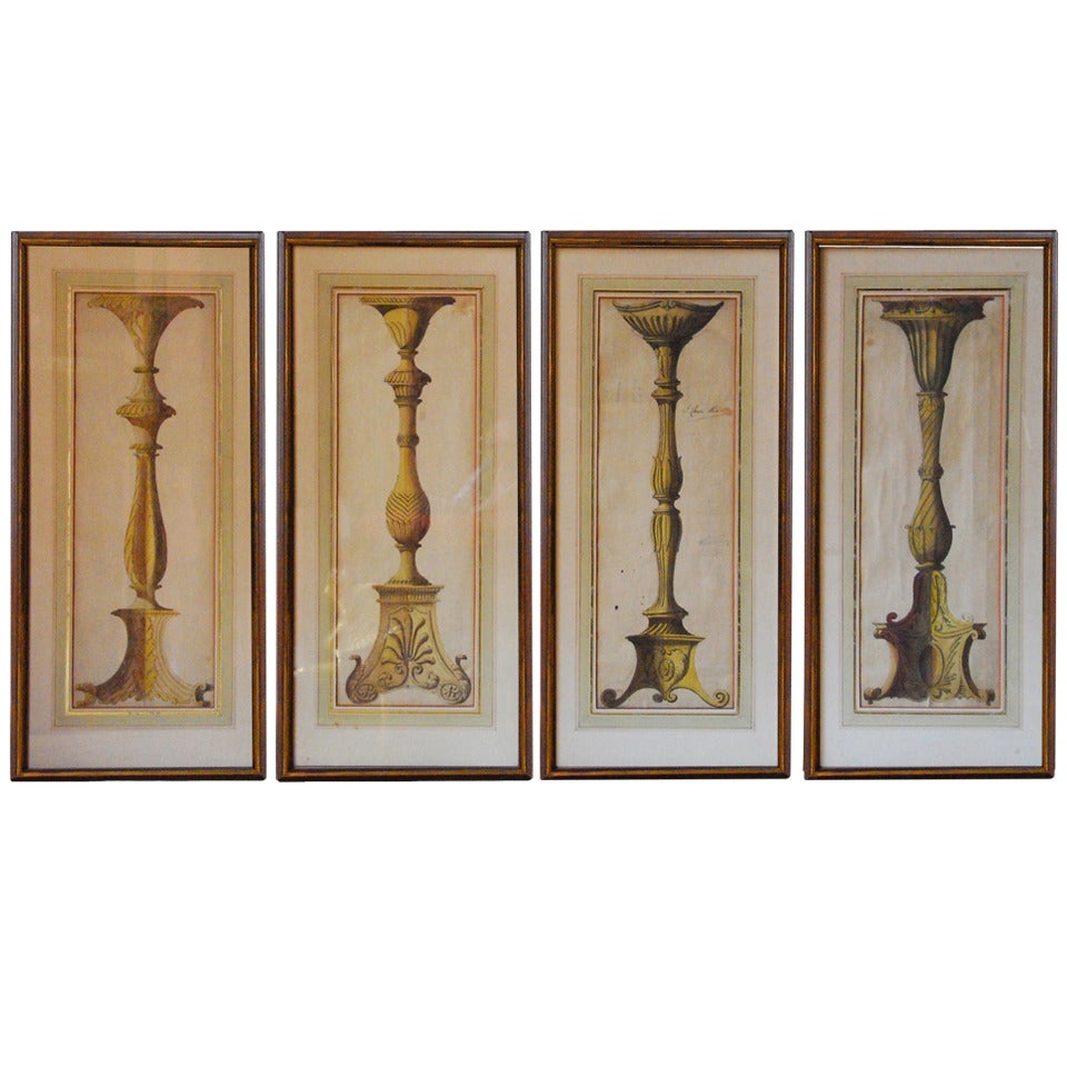An Interesting Set of Four Large Watercolors of Propositions for Torcheres For Sale