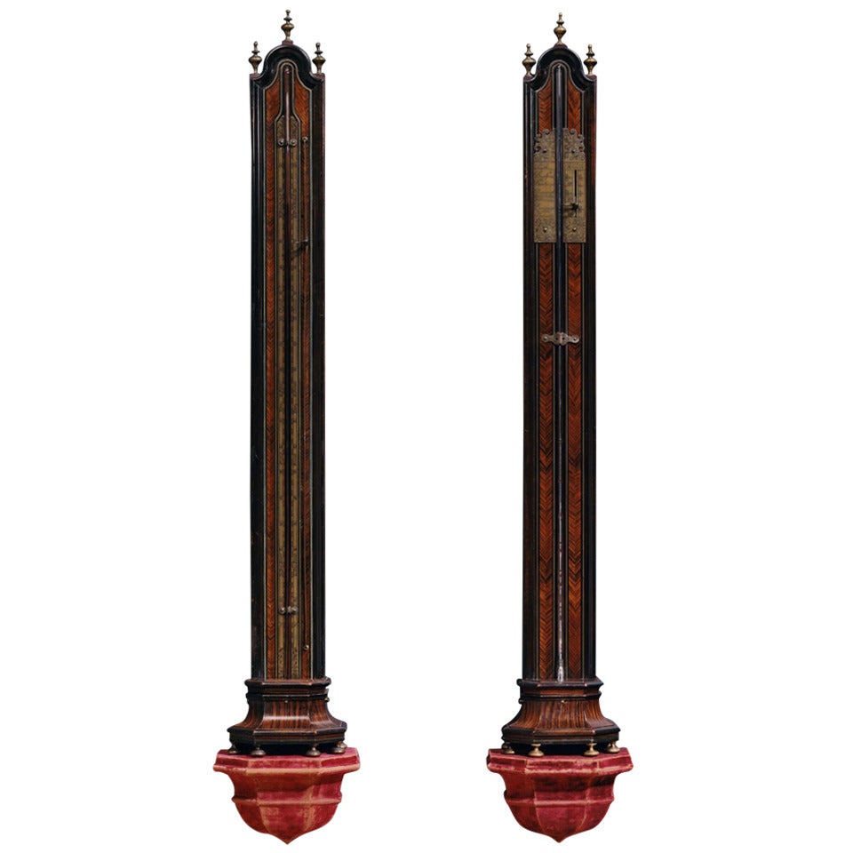 A Rare Pair of Kingwood and Ebonized Thermometer and Barometers by Cleret For Sale