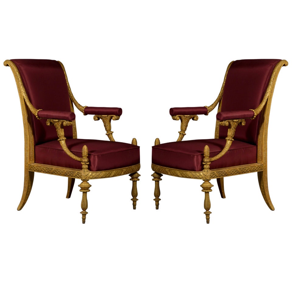 A Pair of Giltwood Armchairs by Danhauser for the Archduke Karl's Palace For Sale