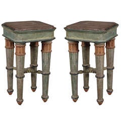 Pair of Carved and Green Painted Occasional Tables