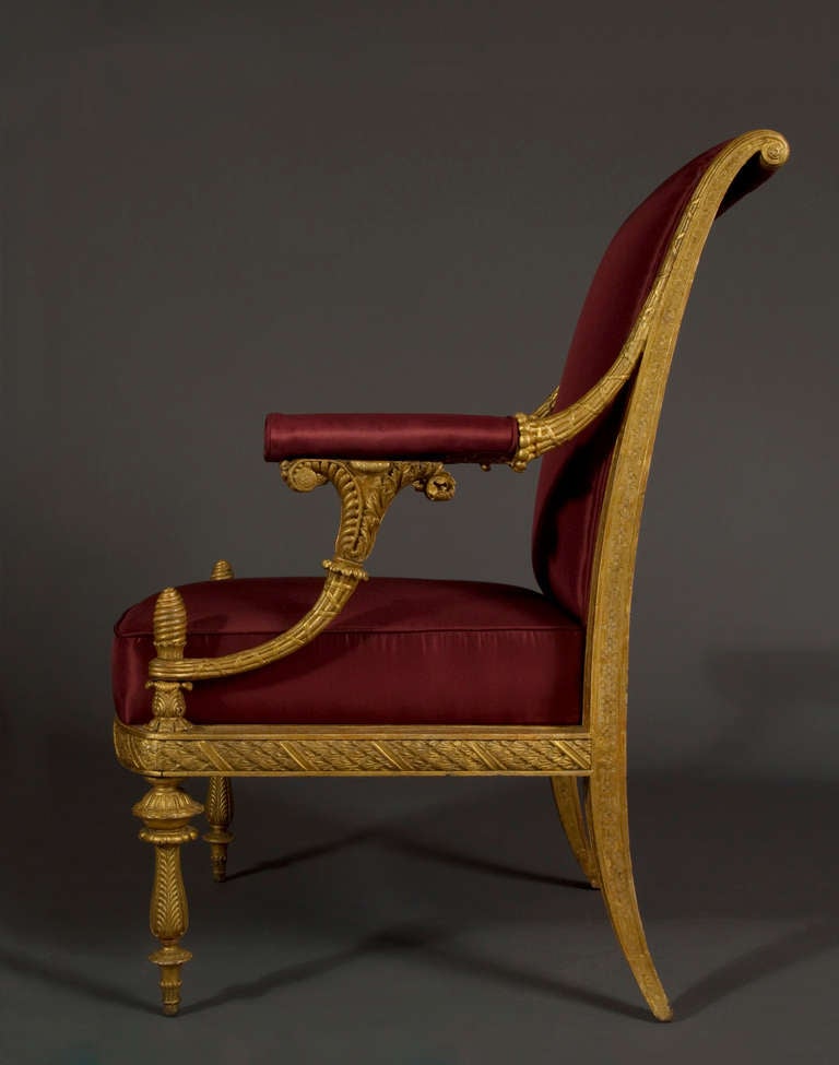 Austrian A Pair of Giltwood Armchairs by Danhauser for the Archduke Karl's Palace For Sale