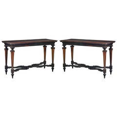 Very Rare Pair of Cartographic Pearwood and Ebonized Center Tables