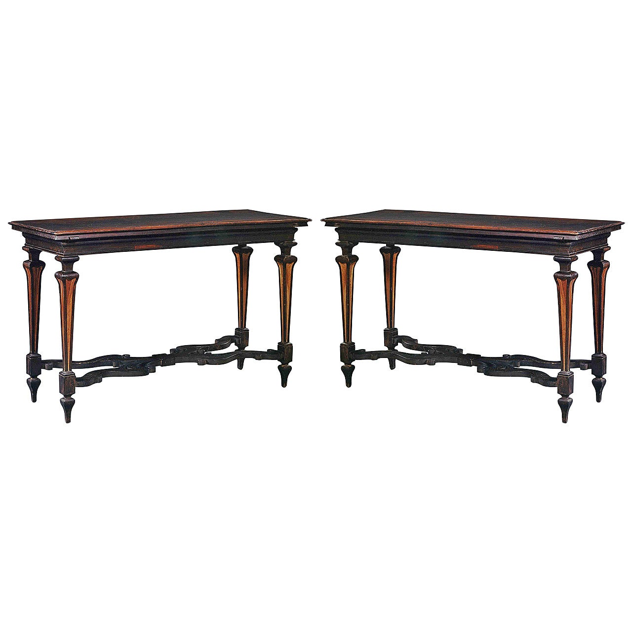 Very Rare Pair of Cartographic Pearwood and Ebonized Center Tables For Sale