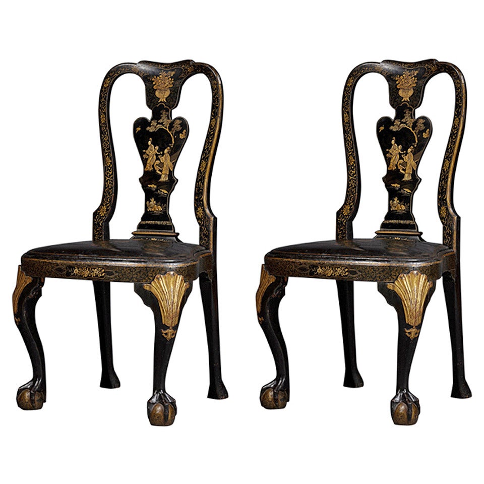 Rare Pair of Chinese Export Side Chairs Made in the English ‘Queen Anne’ Taste For Sale