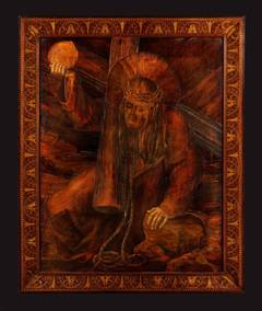 Marquetry Panel and Frame Signed by Abbiati Depicting the Ascent to Calvary