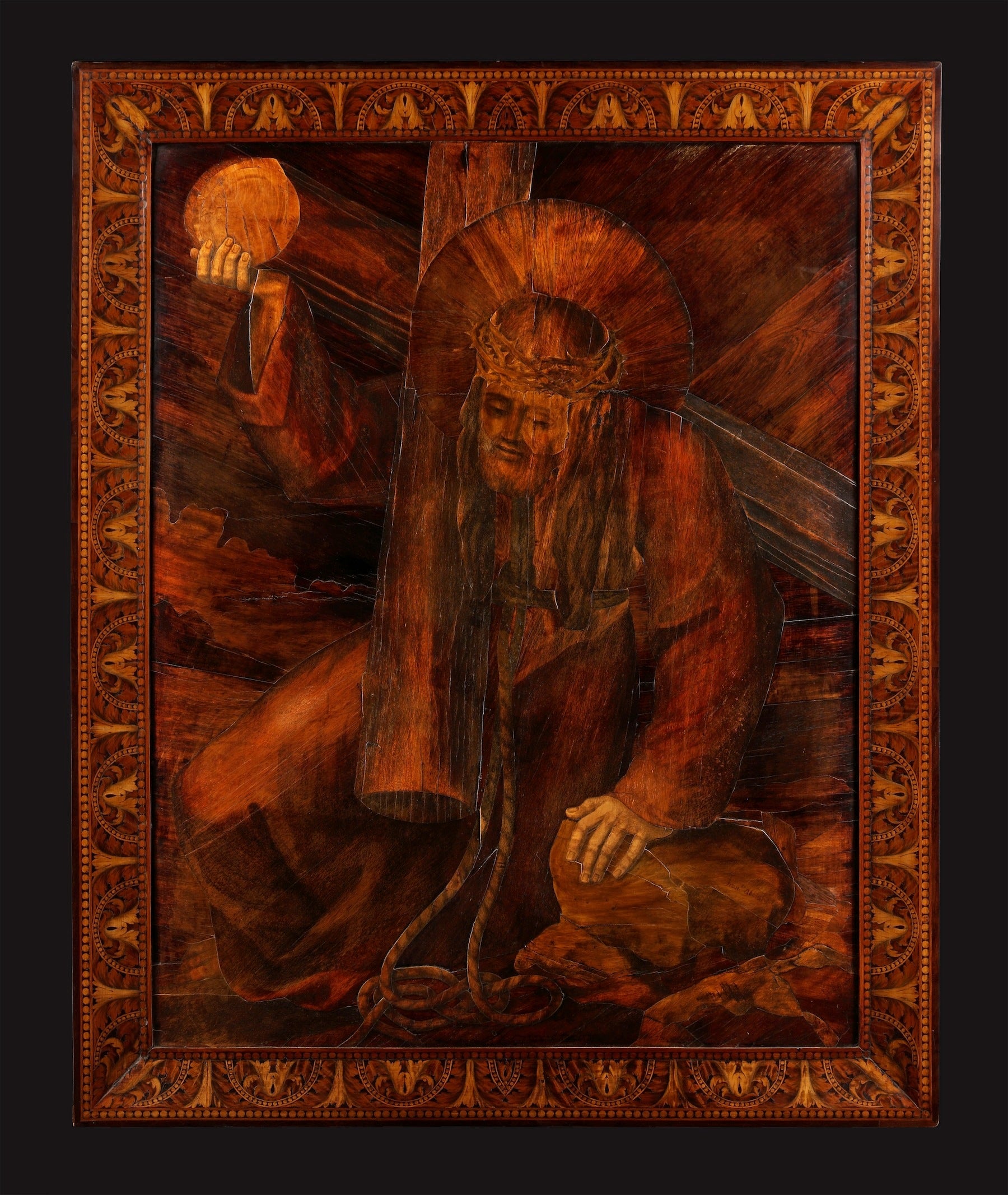 Marquetry Panel and Frame Signed by Abbiati Depicting the Ascent to Calvary For Sale