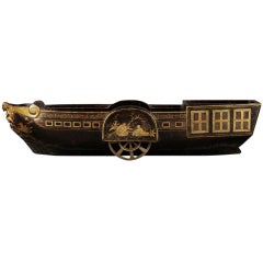 A Rare Chinese Export Black Lacquer And Gilt Model Of A Paddlewheel Boat