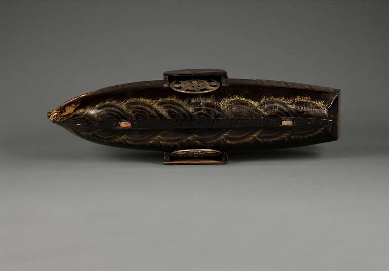 A Rare Chinese Export Black Lacquer And Gilt Model Of A Paddlewheel Boat In Good Condition In New York, NY