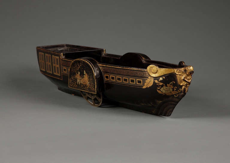 A Rare Chinese Export Black Lacquer And Gilt Model Of A Paddlewheel Boat 1
