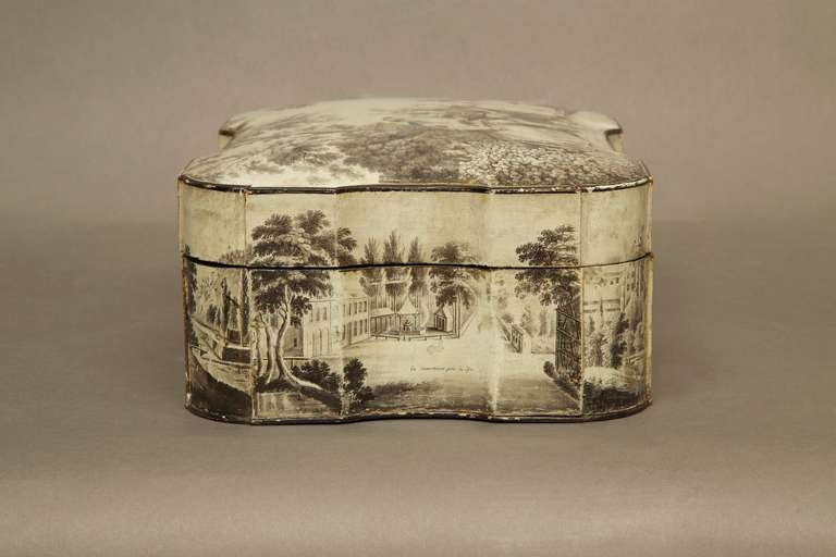 An Unusual, Very Fine Shaped Grisaille Lacquer Box In Excellent Condition For Sale In New York, NY